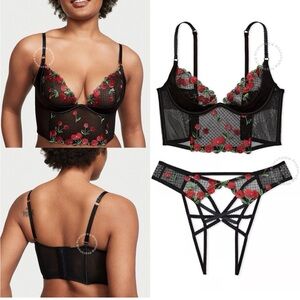 Victoria's Secret CORSET TOP BRA & PANTIES SET
BLACK RED CHERRY
EMBROIDERY